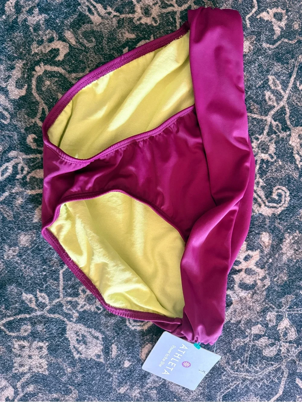 Athleta womens Magenta Swim Briefs with Yellow Lining
